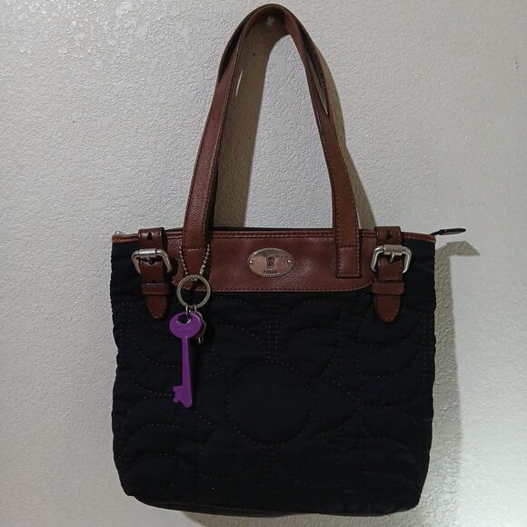 Fossil Handbags - Fossil Quilted Shoulder Bag Black Brown Casual Classic Tote Handbag Purse
